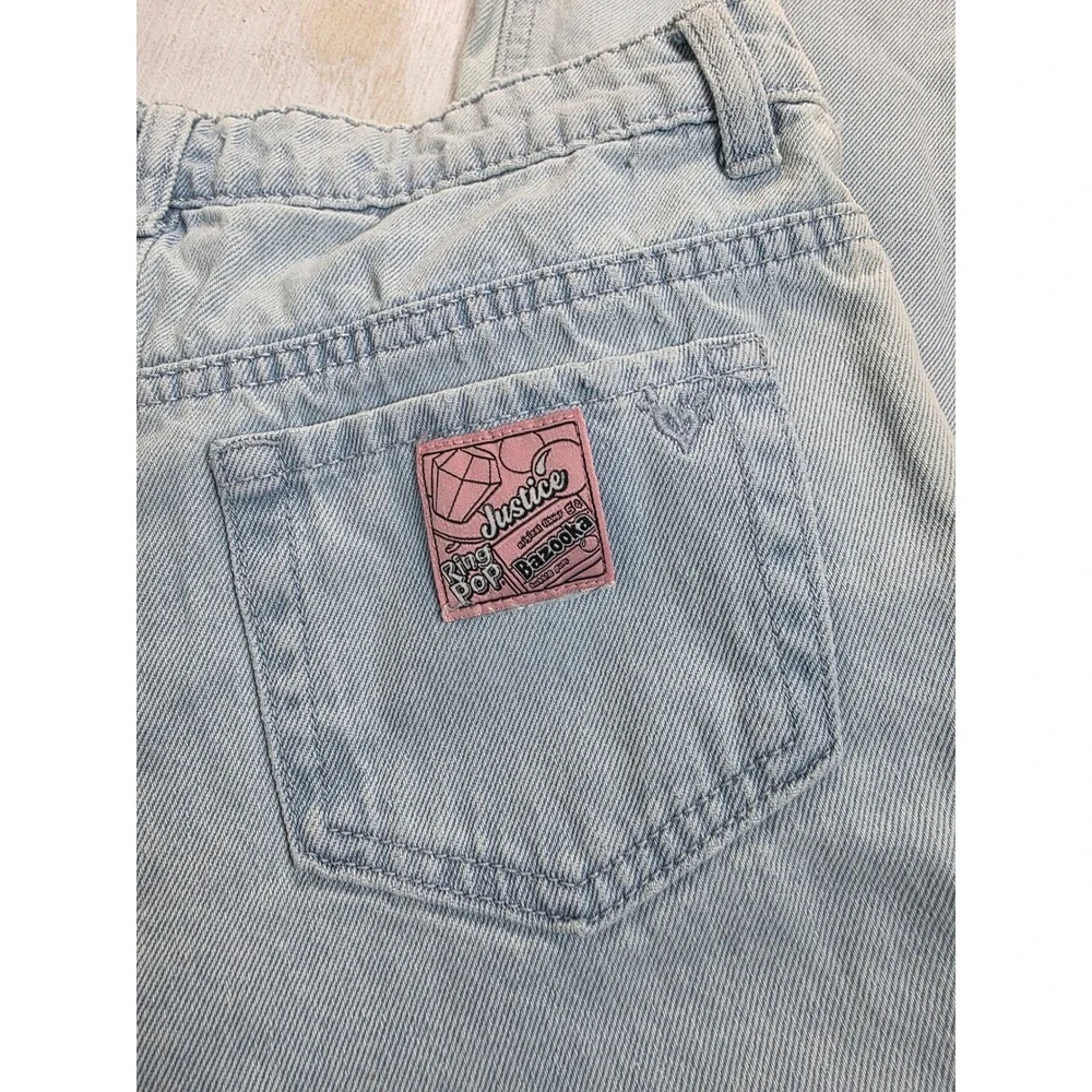 Justice x Bazooka Ring Pop Jeans‎ Girls 12 Light Wash Wide Leg Y2K Graphic Denim